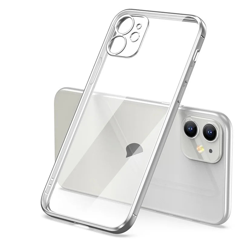 Elegant Luxury Square Frame Silicone Case with Transparent Back - Premium Protection for Your iPhone - Just20InCase