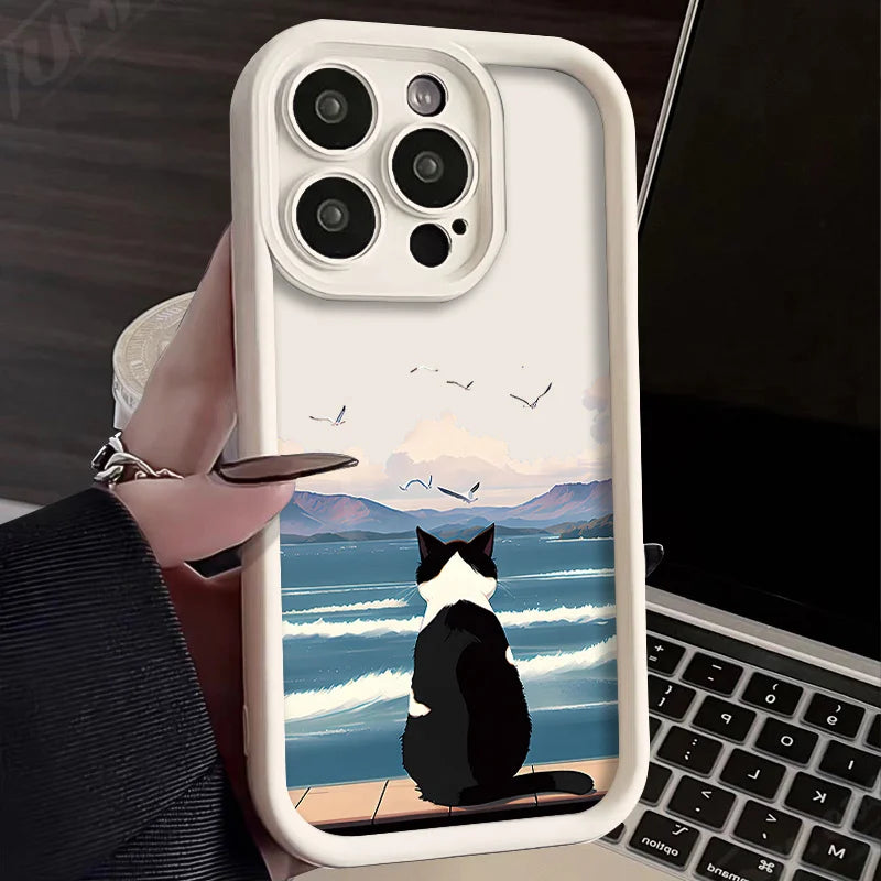 Charming Cat Seascape Silicone Case - Stylish, Premium Protection for Your iPhone - Just20InCase