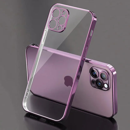 Elegant Luxury Square Frame Silicone Case with Transparent Back - Premium Protection for Your iPhone - Just20InCase