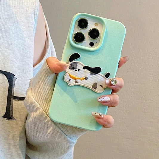 Adorable Pups: 3D Cartoon Leather iPhone Cover