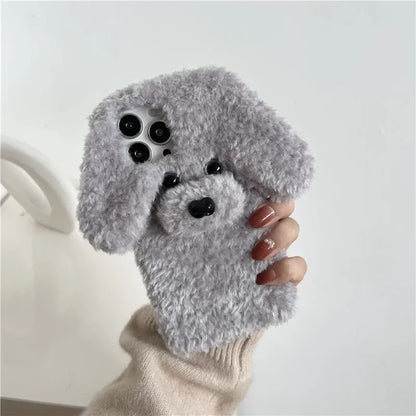 Fluffy Teddy Pup: Adorable 3D Dog Fur Case