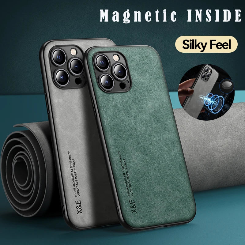 Exquisite Magnetic Luxury Leather iPhone Case - Slim Matte Protection with Anti-Fingerprint & Shockproof Features - Just20InCase