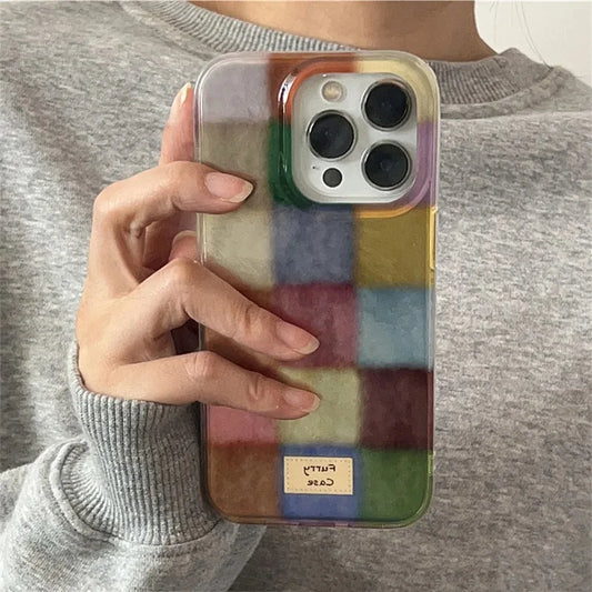 Chic Dopamine Color Block Plaid Clear Case – Premium Protection with Style for Your iPhone - Just20InCase