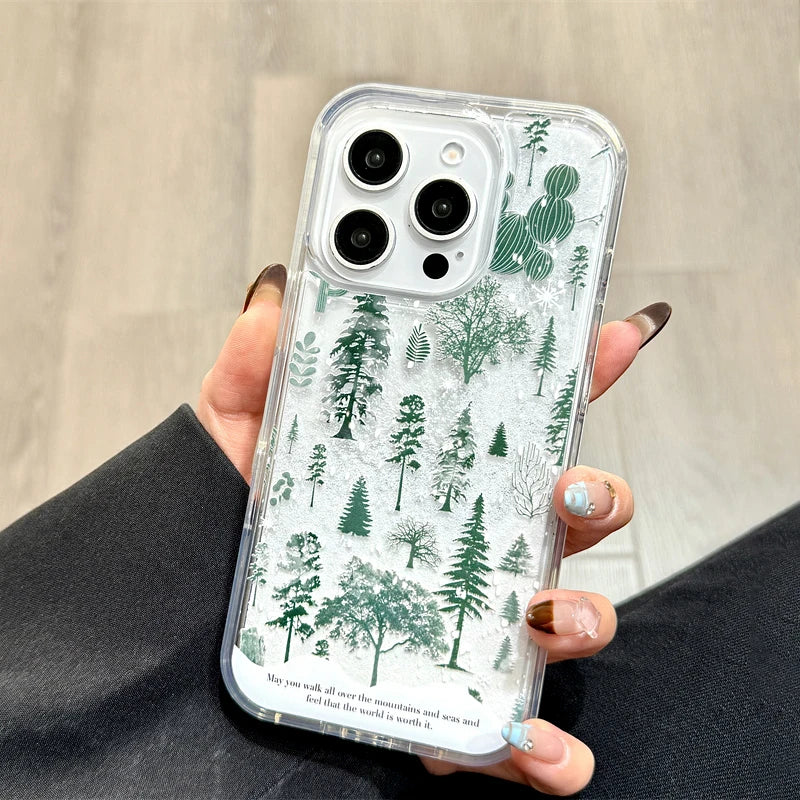 Elegant Quicksand Pine Tree Patterned Phone Case - Premium Shockproof Protection with Stylish Design and Exceptional Quality - Just20InCase