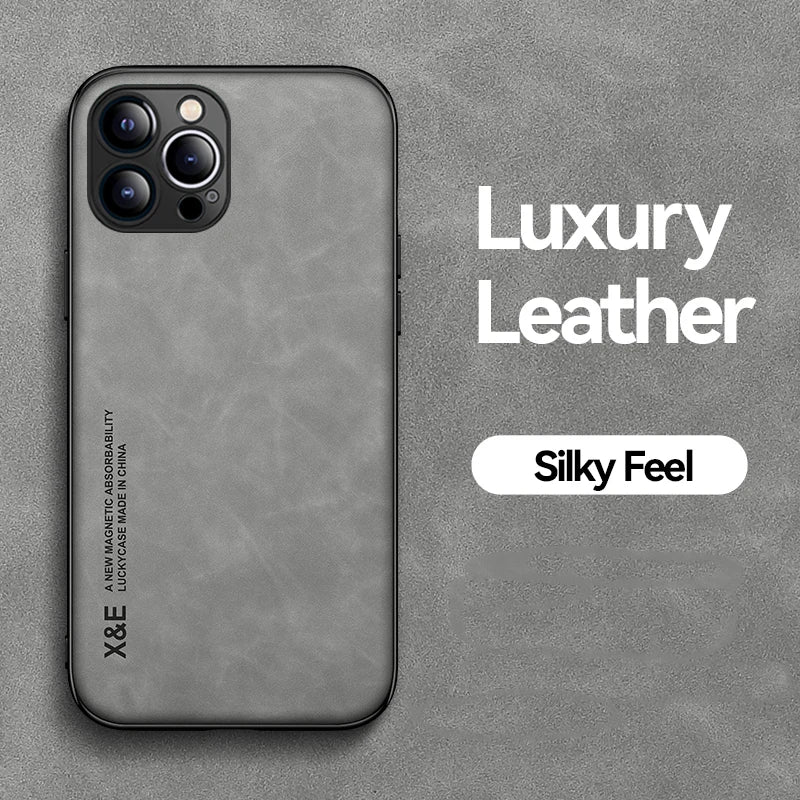 Exquisite Magnetic Luxury Leather iPhone Case - Slim Matte Protection with Anti-Fingerprint & Shockproof Features - Just20InCase