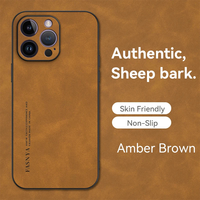 Elegantly Textured Sheepskin-Inspired PU Leather Phone Case - Luxury Matte Finish with Superior Protection and Stylish Anti-Fingerprint Design - Just20InCase