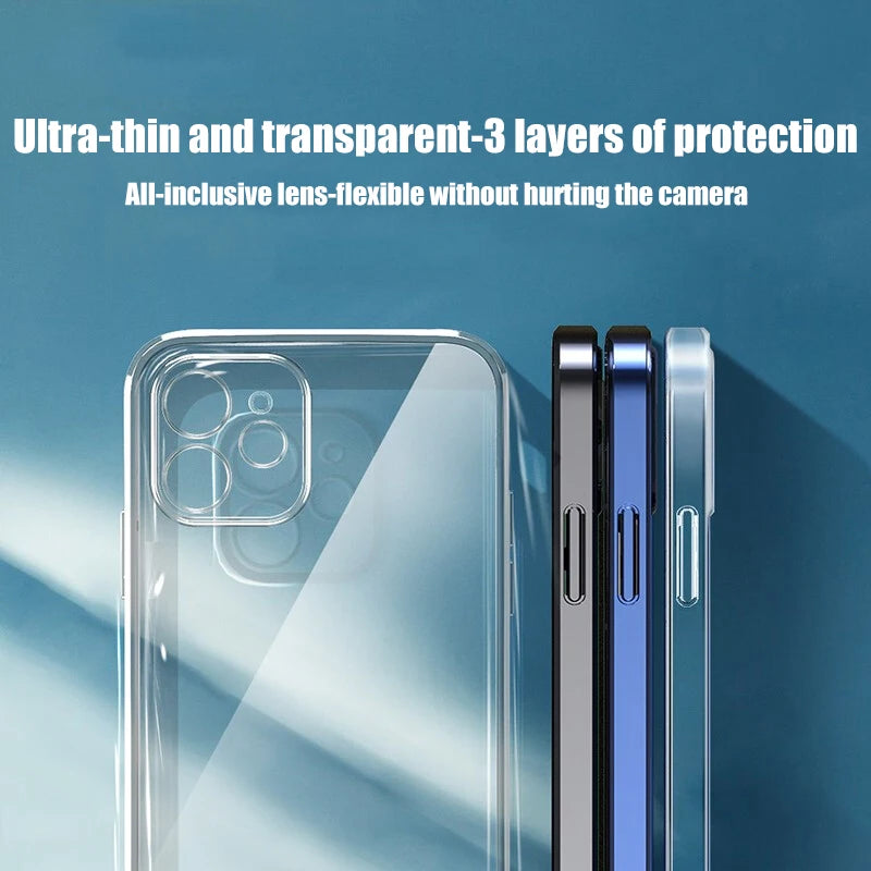 Elegant Luxury Square Frame Silicone Case with Transparent Back - Premium Protection for Your iPhone - Just20InCase