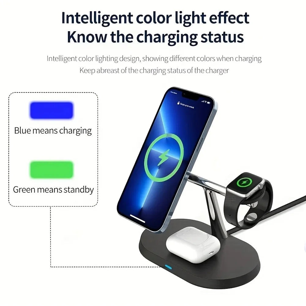 Premium 30W 3-in-1 MagSafe Wireless Charging Station for iPhone, AirPods, and Apple Watch - Fast Charging with Magnetic Holder and Indicator - Just20InCase