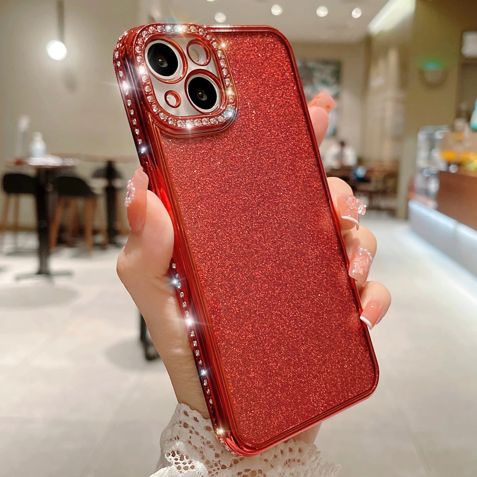 Exquisite Rhinestone-Studded iPhone Case: Glamorous Glitter Protection with Soft TPU Bumper for Ultimate Style and Safety - Just20InCase