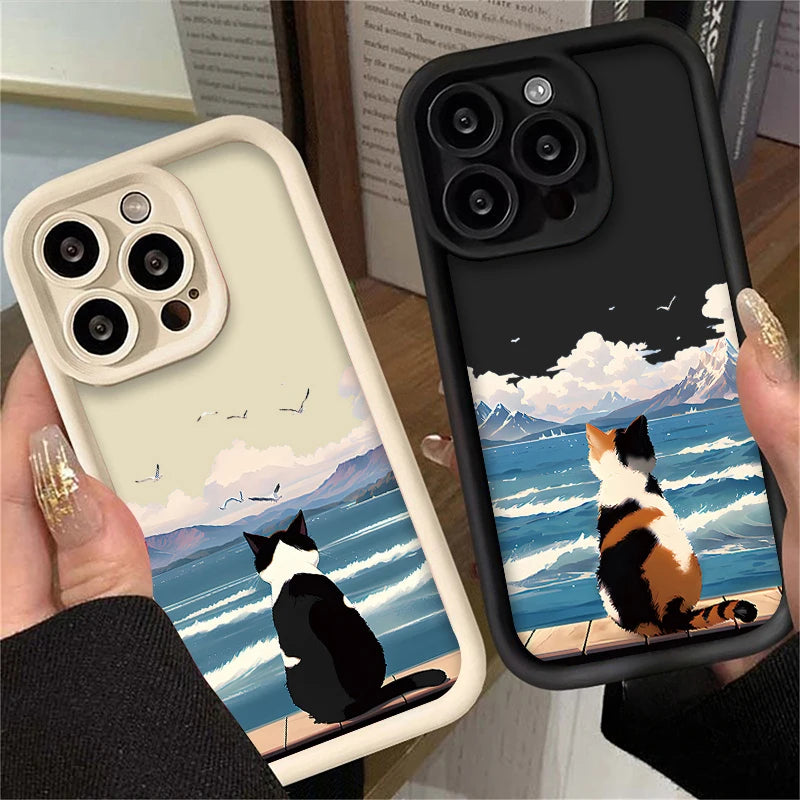 Charming Cat Seascape Silicone Case - Stylish, Premium Protection for Your iPhone - Just20InCase