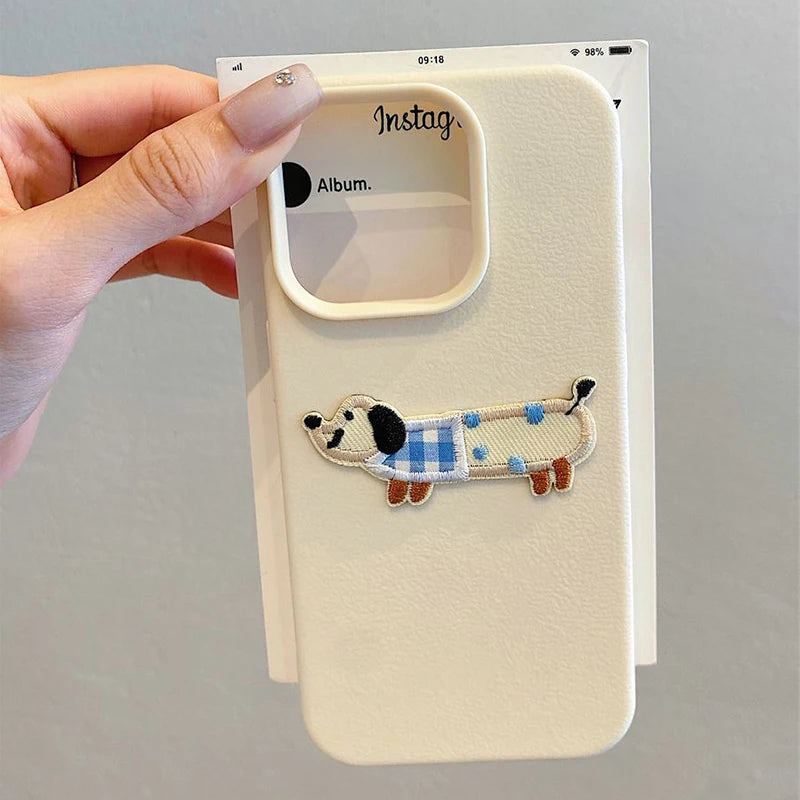 Whimsical Woofs: Charming 3D Puppy Leather iPhone Cover