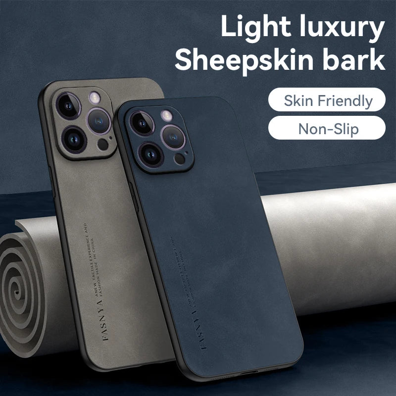 Elegantly Textured Sheepskin-Inspired PU Leather Phone Case - Luxury Matte Finish with Superior Protection and Stylish Anti-Fingerprint Design - Just20InCase