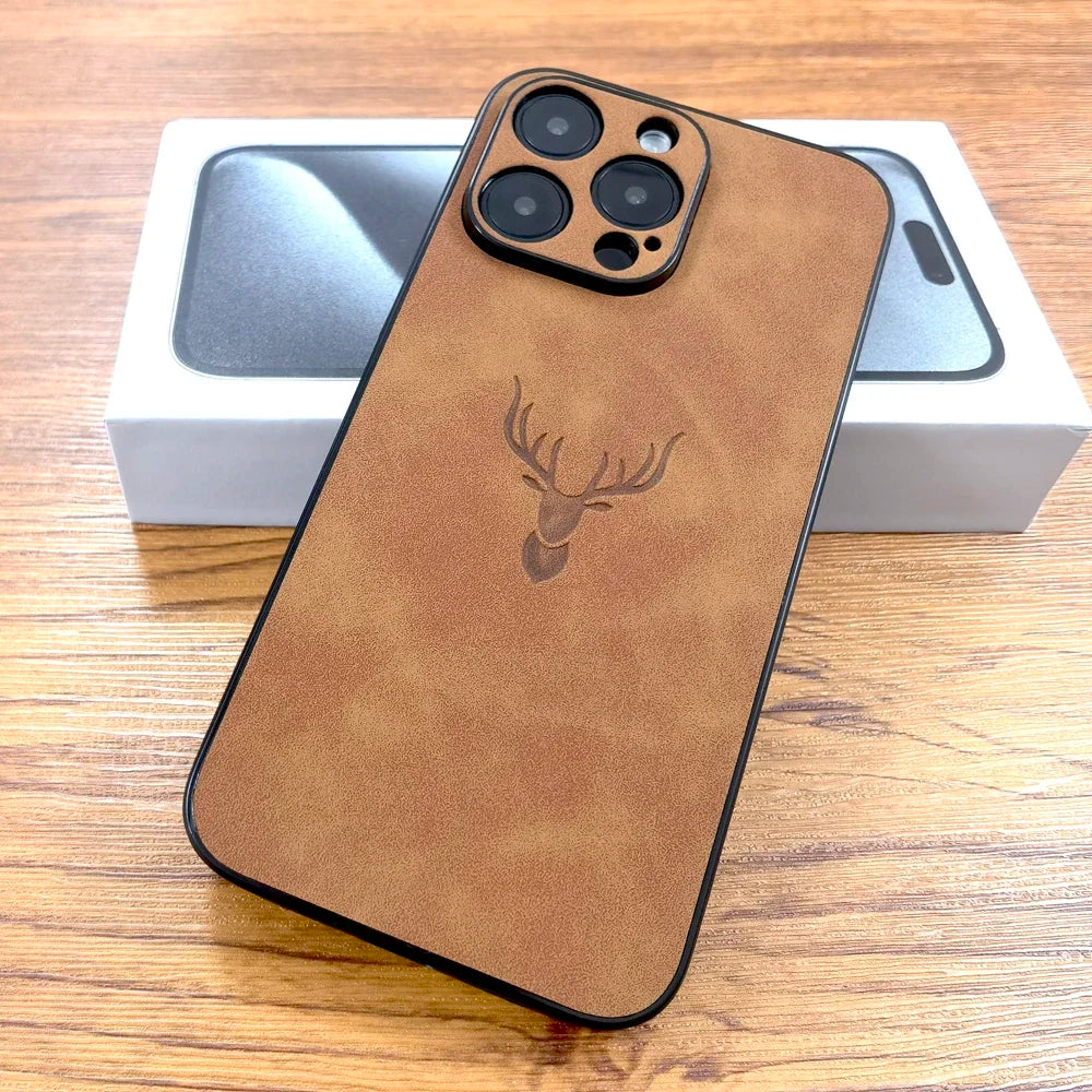 Elegant PU Leather Full Coverage Case with Deer Design - Premium Protection and Style for Your iPhone - Just20InCase