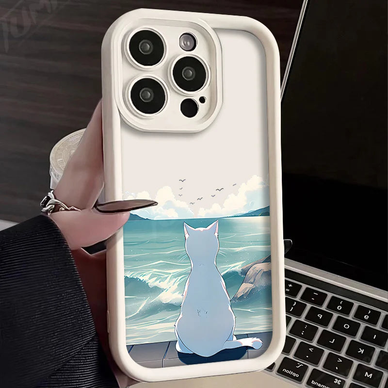 Charming Cat Seascape Silicone Case - Stylish, Premium Protection for Your iPhone - Just20InCase