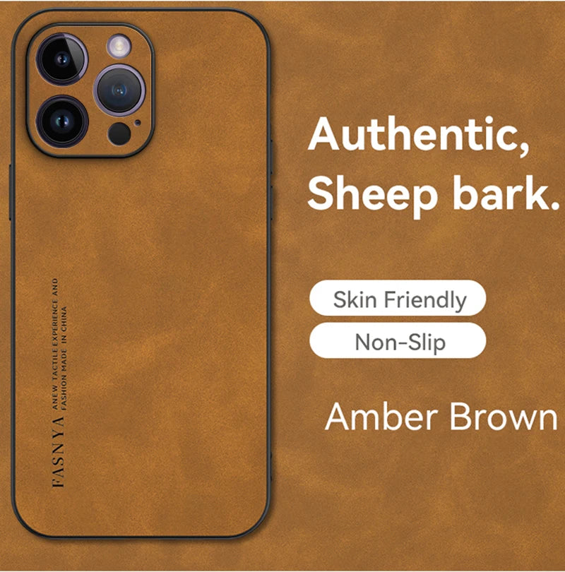 Elegantly Textured Sheepskin-Inspired PU Leather Phone Case - Luxury Matte Finish with Superior Protection and Stylish Anti-Fingerprint Design - Just20InCase