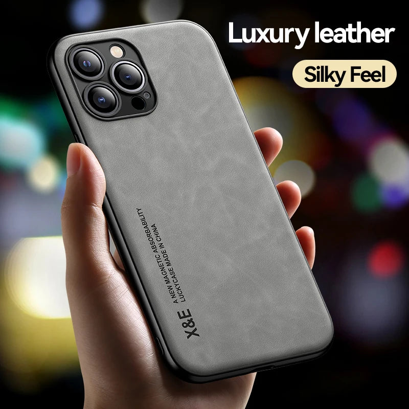 Exquisite Magnetic Luxury Leather iPhone Case - Slim Matte Protection with Anti-Fingerprint & Shockproof Features - Just20InCase