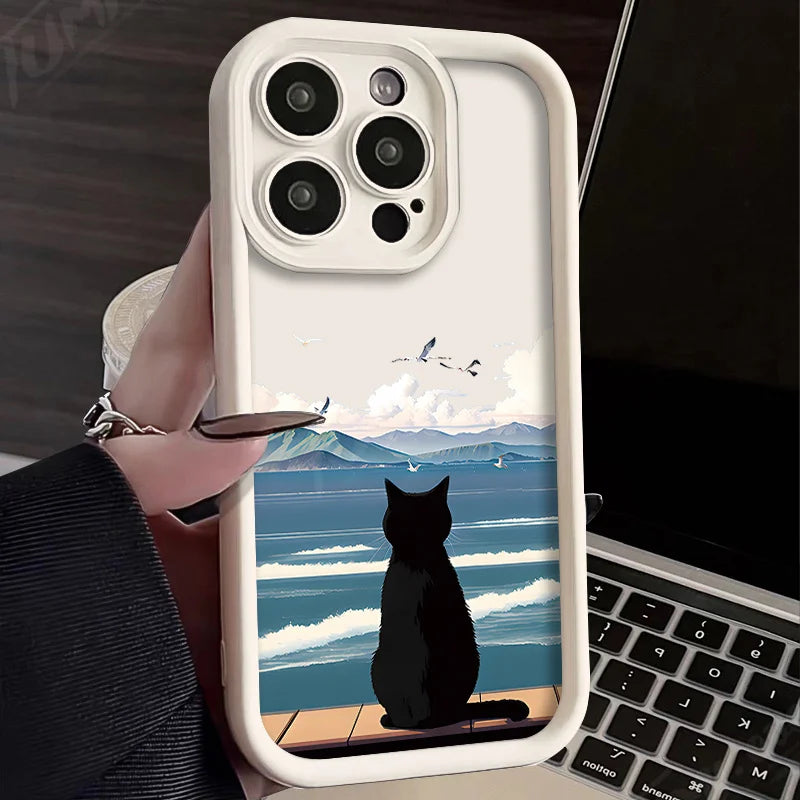 Charming Cat Seascape Silicone Case - Stylish, Premium Protection for Your iPhone - Just20InCase