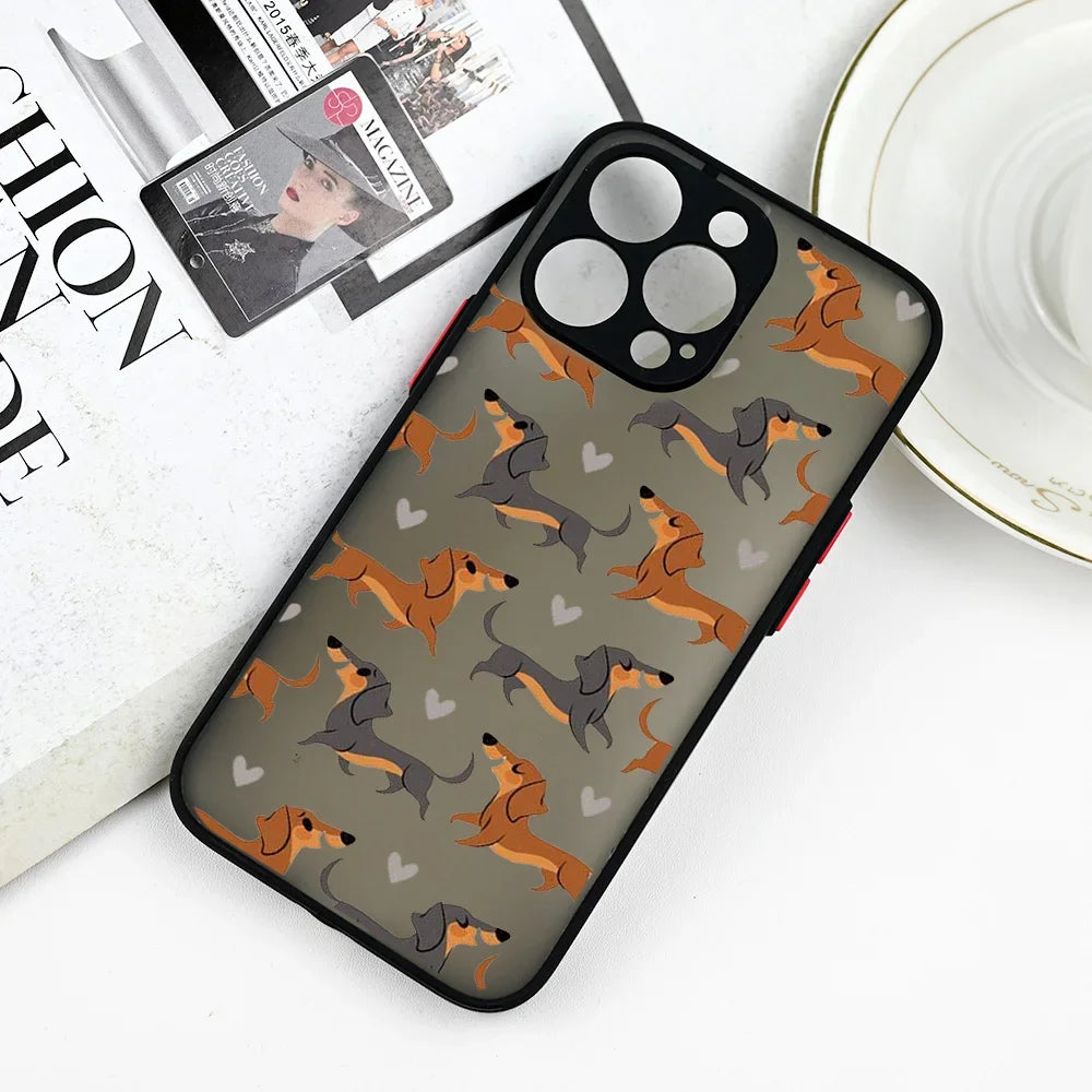 Dappled Delight: Dachshund & Bulldog Cartoon Phone Cover