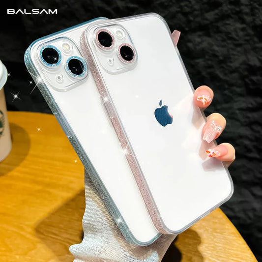 Exquisite Glittering Tempered Glass Case: Ultimate Shockproof Luxury for Your iPhone - Stylish Bumper with Superior Lens Protection and Elegant Design - Just20InCase