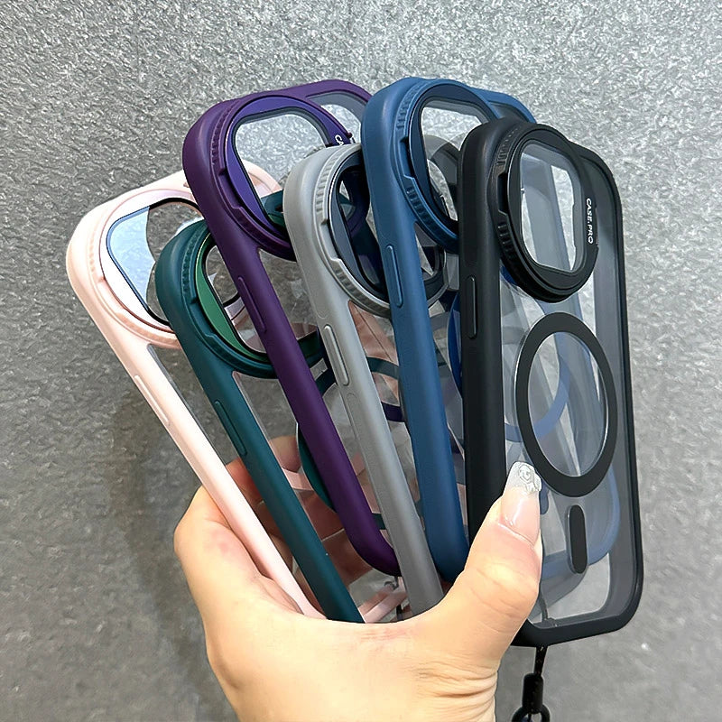 Premium Magnetic Transparent Case with Foldable Glass Lens Stand - Ultimate Shockproof Protection for Your iPhone - Just20InCase