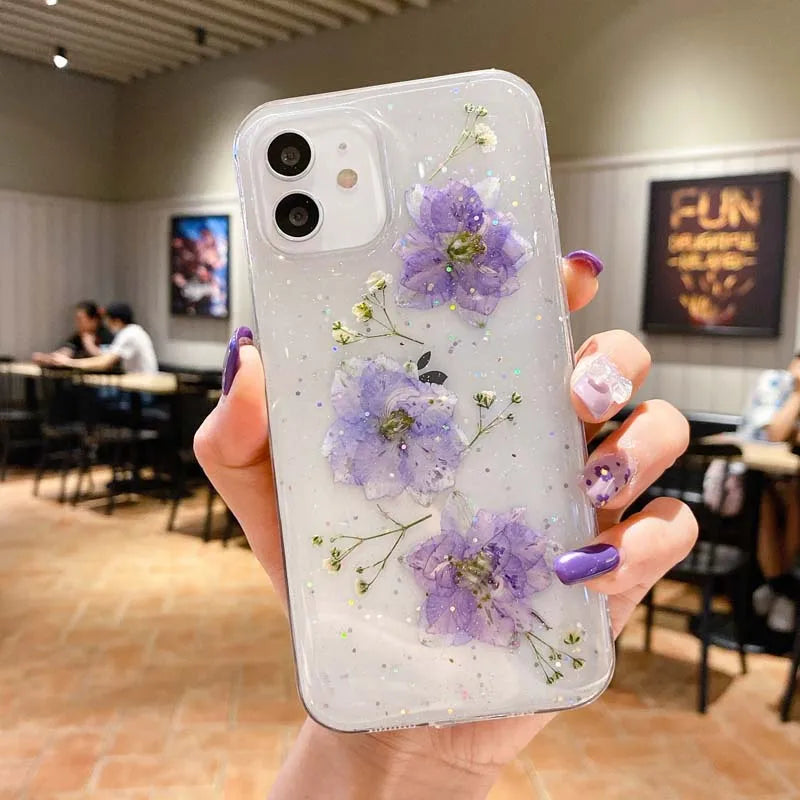 Elysian Bloom: Luxe Glittering Floral Protection Cover - Just20InCase