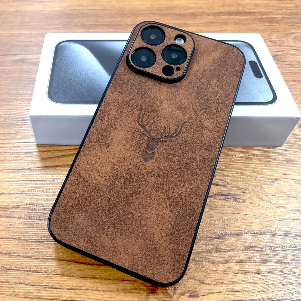 Elegant PU Leather Full Coverage Case with Deer Design - Premium Protection and Style for Your iPhone - Just20InCase