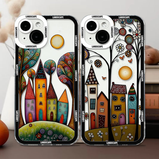 Artistic Luxury iPhone Case - Hand-Drawn Landscape Design with Superior Shock Resistance and Stylish Protection - Just20InCase